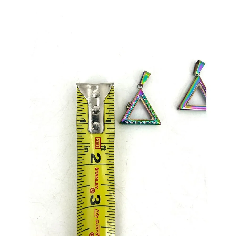 Set Of 3 Iridescent Triangle Jewel Embedded Window Hinge Open Pendant Jewelry